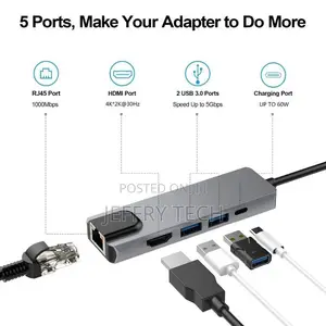 5 In 1 USB Type C Hub Hdmi 4K USB C Hub To Gigabit Ethernet