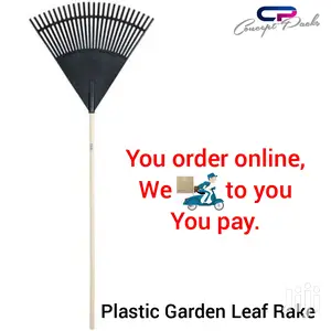 Large Black Plastic Garden Rake With Strong Wooden Handle