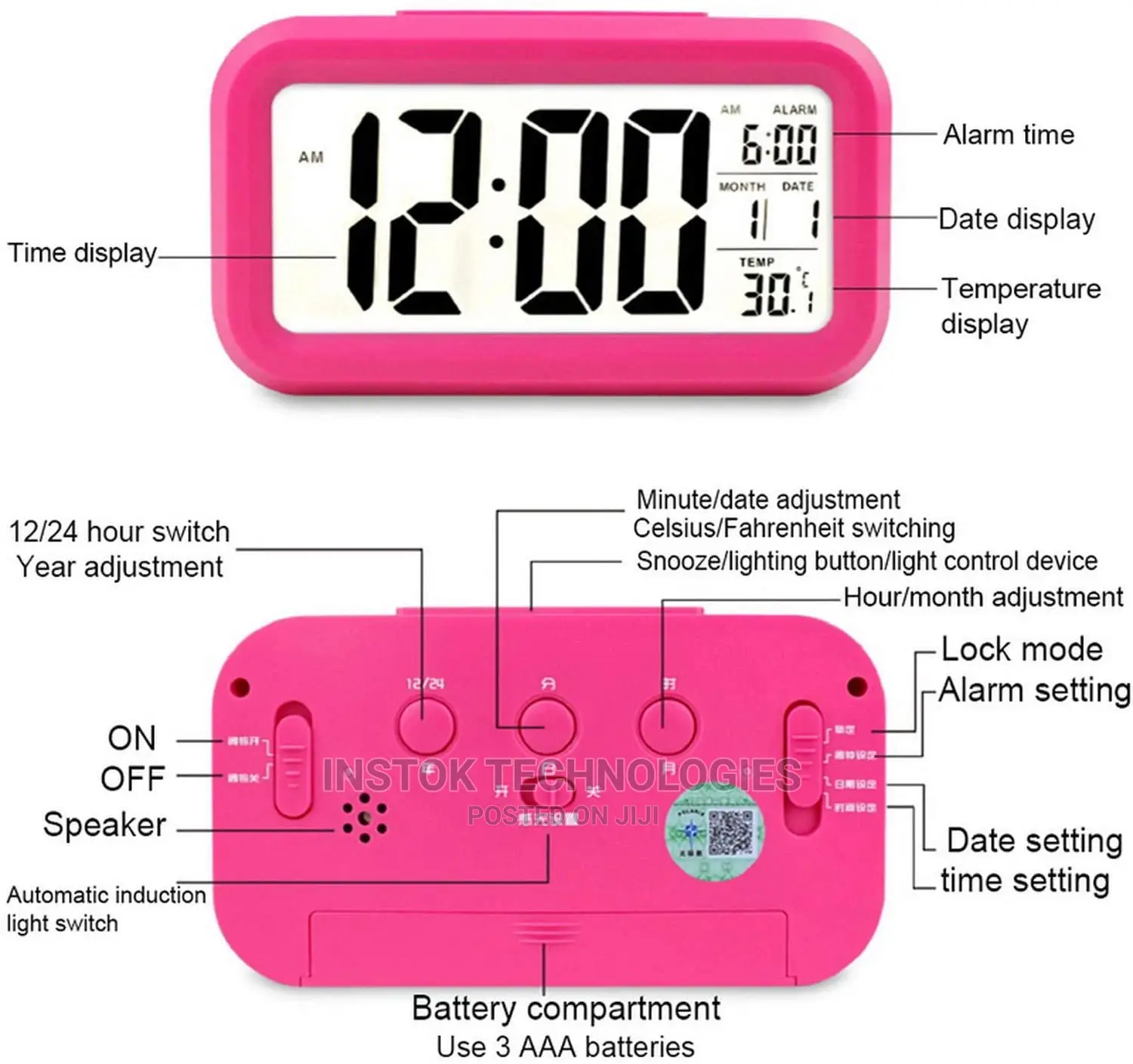 LED Digital Backlit Alarm Clock Withthermometre and Calender