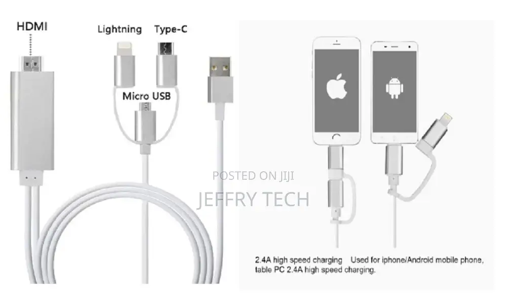 3 in 1 HDMI Adapter Cable, Lighting/Type-C/Micro USB to HDMI