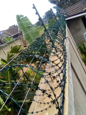 Wall Mount Electric Fencing With Green Razor Wire