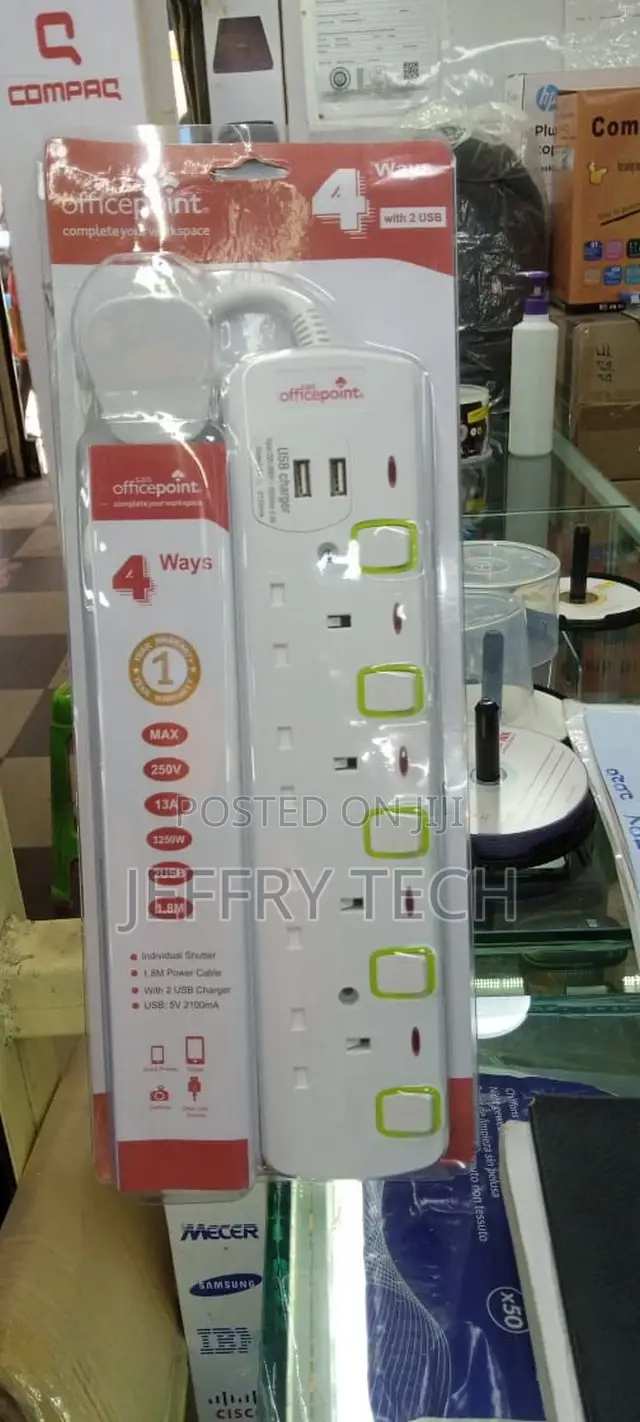 Office Point 4 Way Power Extension With USB