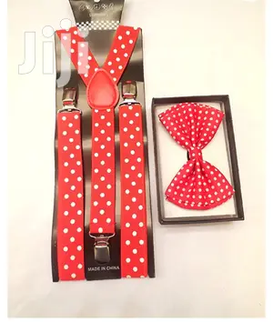 Red Polkadot Suspender and a Bow Tie.