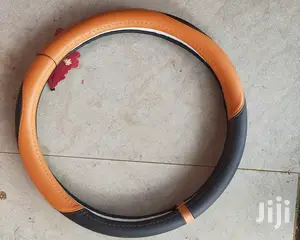 Steering Cover Leather Orange Black