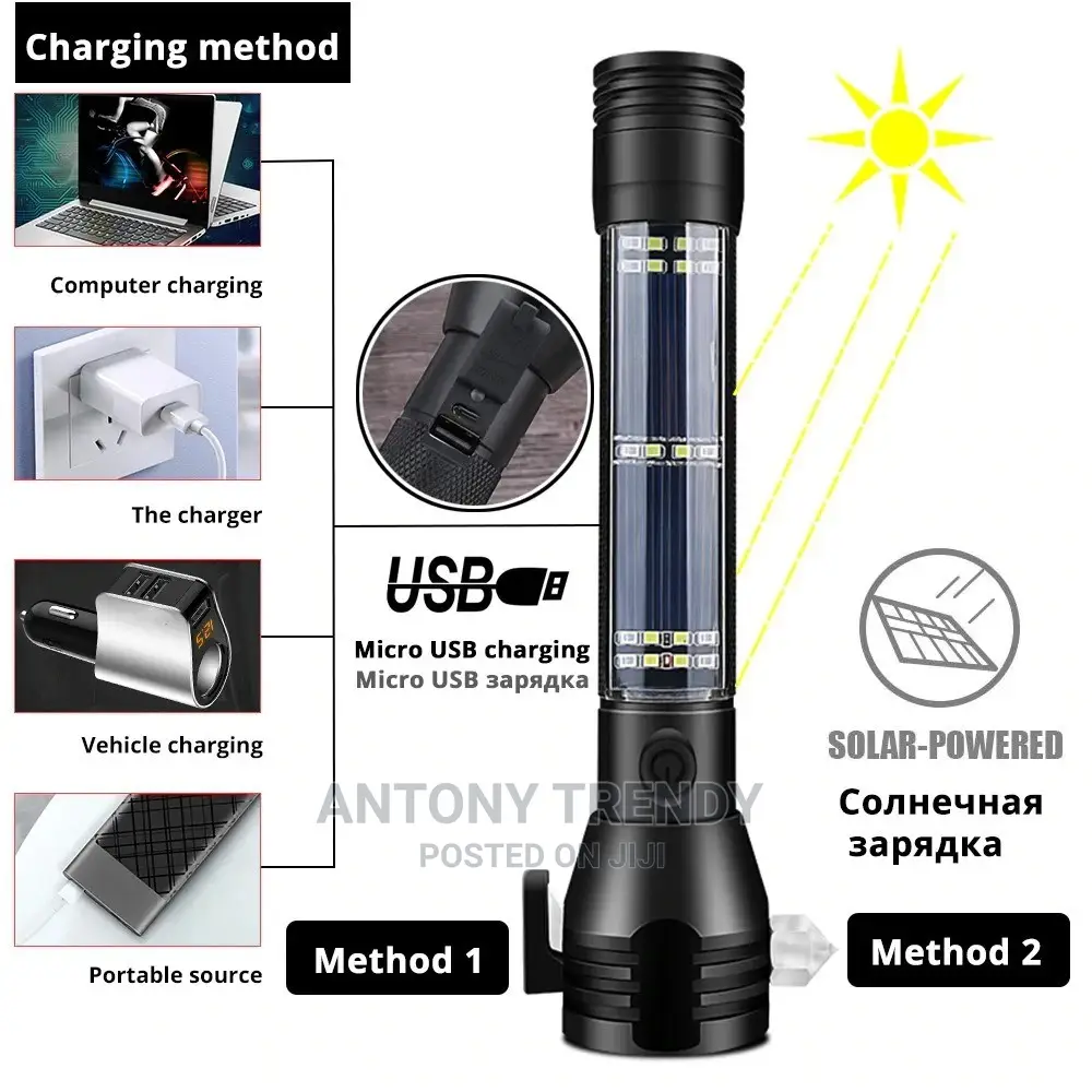 LED Flashlight Solar Power Flashlight