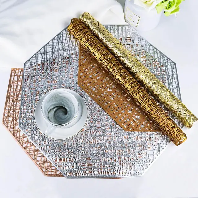 6pcs Octagonal Hollow PVC Placemats