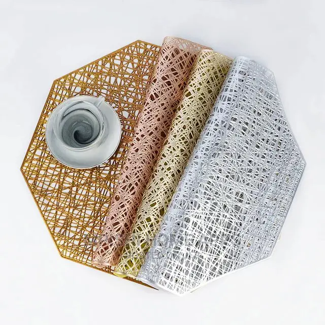 6pcs Octagonal Hollow PVC Placemats