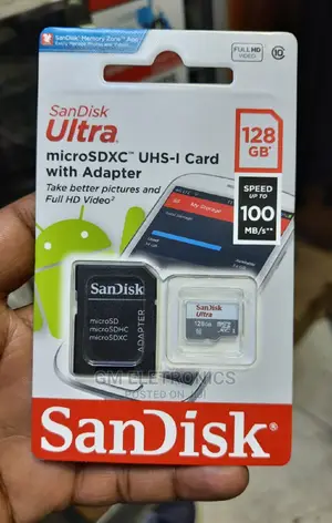 Original 128 GB Sandisk Memory Card With Adapter.