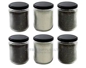 6 Glass Storage Jars With Black Lids 1000ML