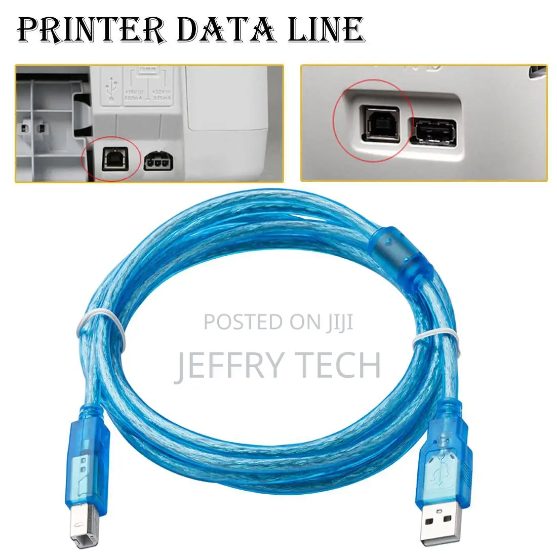 High Speed Transparent Blue 30cm USB 2.0 Printer Cable Type