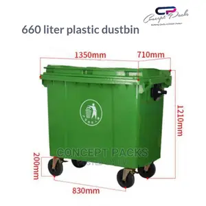 Large Green 660 Liter Dustbin With Wheels.