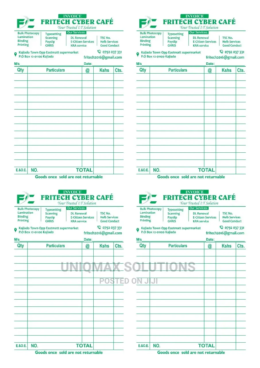 Customized Carbonated Receipt Books