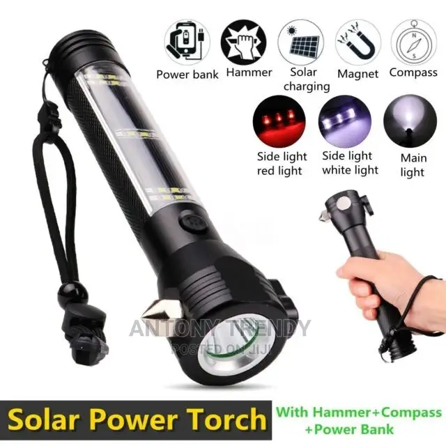 Solar Powered Tactical Flashlight Car Flashlight Rechargeabl