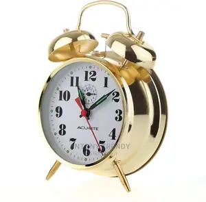 Vintage Silent Ticking Twin Bell Wake Up Alarm Clock for Stu