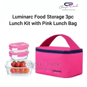 Luminarc Food Storage 3pc Lunch Kit With Pink Lunch Bag