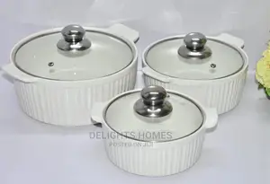3pcs Ceramic Serving Dishes With Glass Cover