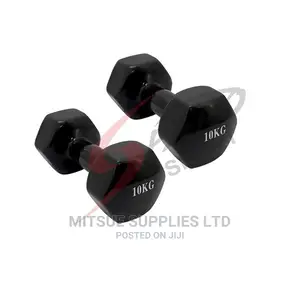 A Pair of Dumbbells 10kg - Black Rubber (2x10kg)