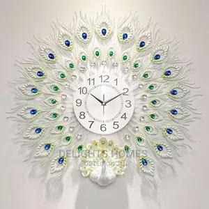 *White N Blue Peacock Clock