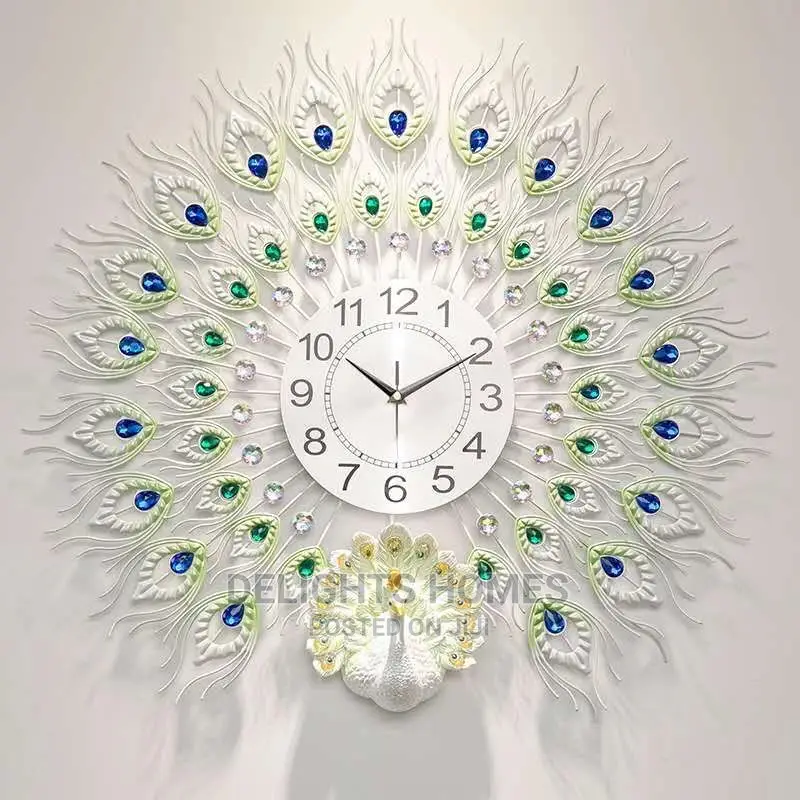 *White N Blue Peacock Clock