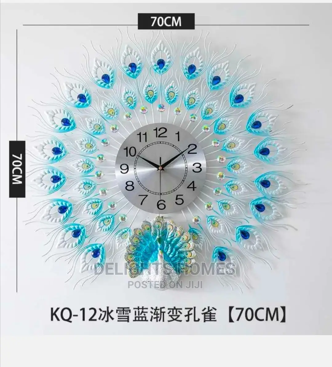 *White N Blue Peacock Clock