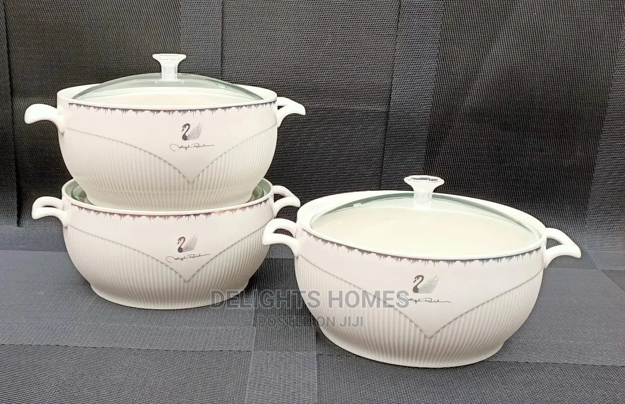 *3pc Ceramic Serving Bowls With Glass Lids