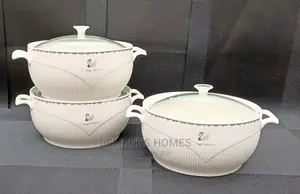 *3pc Ceramic Serving Bowls With Glass Lids