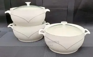 *3pc Ceramic Serving Bowls With Glass Lids