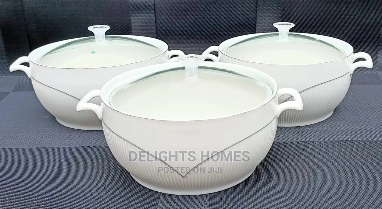 *3pc Ceramic Serving Bowls With Glass Lids