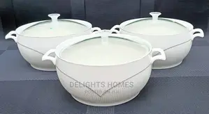 *3pc Ceramic Serving Bowls With Glass Lids