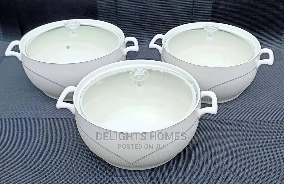 *3pc Ceramic Serving Bowls With Glass Lids