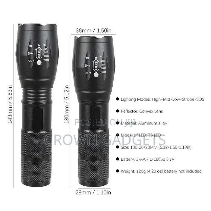 Stylish Hardcore Tactical Military XML T6 LED Flashlight Bla