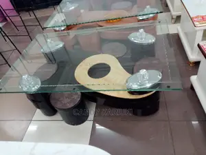 Glass Tea Table With 4 Puffs