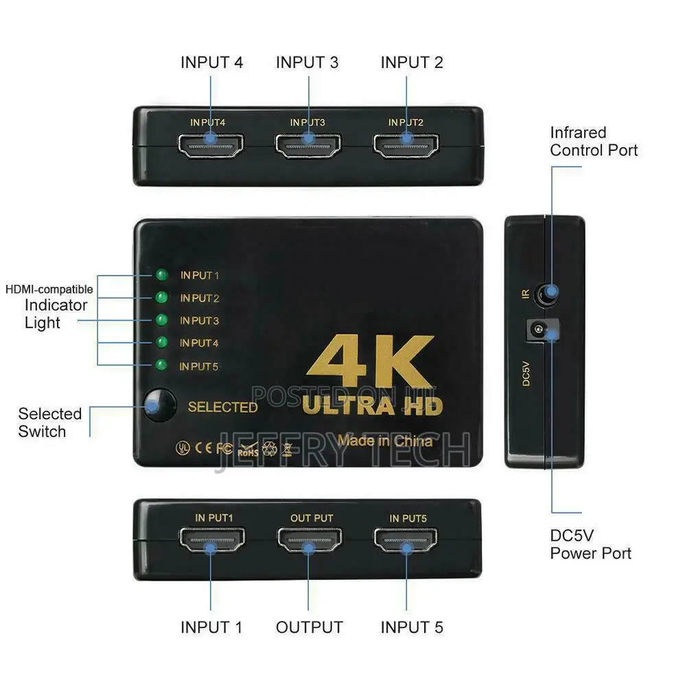 Uhd 3D 4K 1080P HDMI Splitter Switch Selector Switcher IR Hu