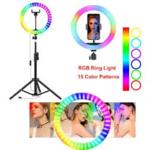 13" Rgb Selfie Ring Light W/ Tri-Pod Phone Holder