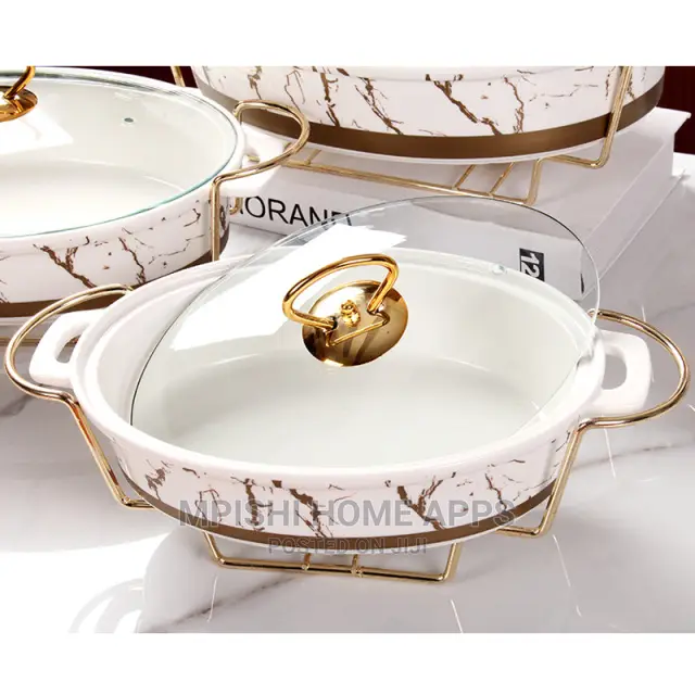 3pcs Ceramic Food Warmer Oval