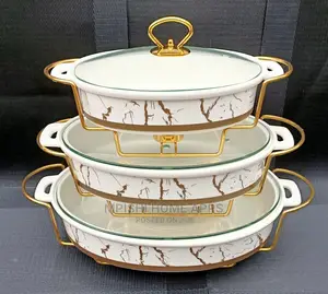 3pcs Ceramic Food Warmer Oval