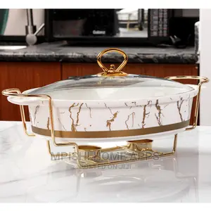 3pcs Ceramic Food Warmer Oval