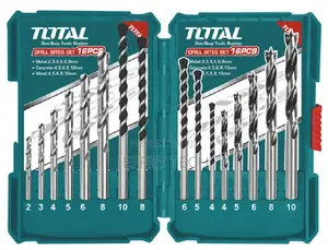 Total 16 Piece Drill Bits Set for Metal, Concrete and Wood
