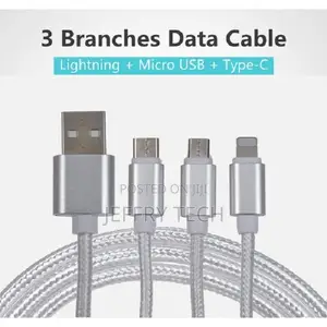 USB 2.0 to Micro USB + Type C + Lightning Cable Sync