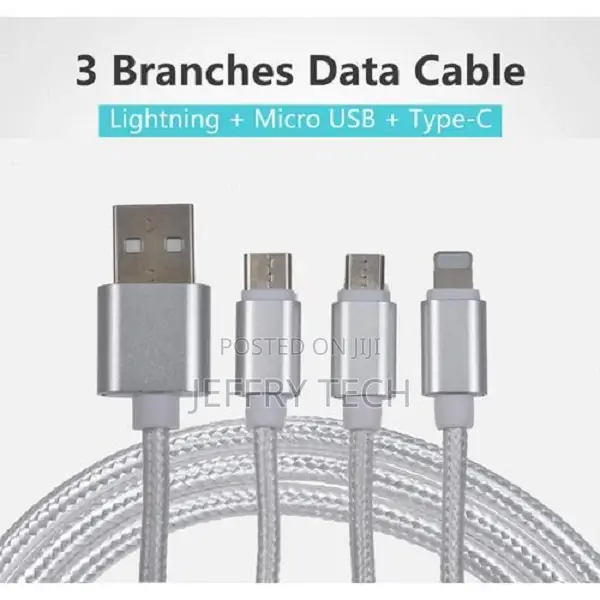 USB 2.0 to Micro USB + Type C + Lightning Cable Sync
