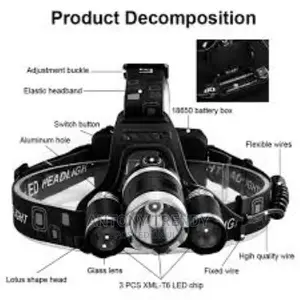 3X Cree Xm-L T6 LED 18650 Headlamp Boruit 6000lm Headlight H