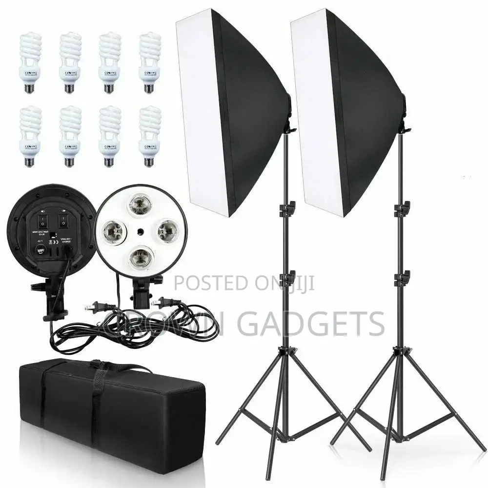 4 In1 E27 Lamp Holder Double Softbox Light Stand Photography