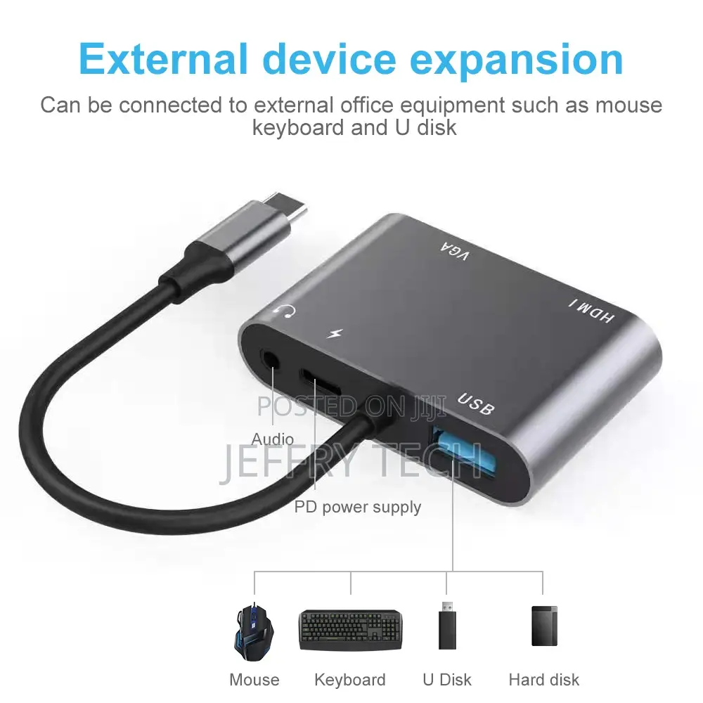 Portable 5 in 1 USB Type C to HDMI VGA USB 3.0 PD Audio Hub