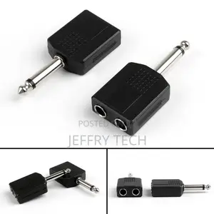 1/4" 6.35mm Mono Plug Adapter to 2-Way 6.35mm Mono Jack Head