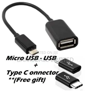 Micro USB Type B Adapter OTG Cable +GIFT Connector Black