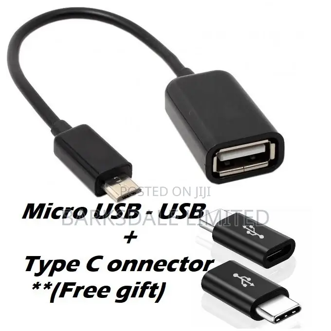 Micro USB Type B Adapter OTG Cable +GIFT Connector Black