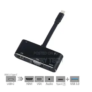 USB 3.1 Type-C to HDMI VGA 3.5mm Audio USB Splitter Hub Adap