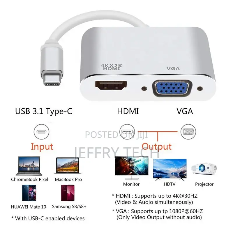 Converter USB 3.1 Type-C USB C Type C to 4K HDMI VGA Convert
