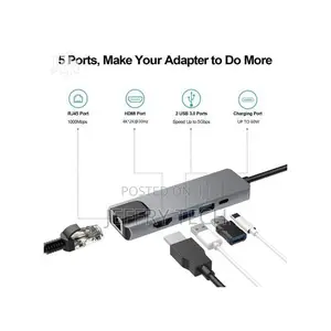 5 in 1 USB Type C Hub Hdmi Rj45 Lan Adapter for Macbook Pro