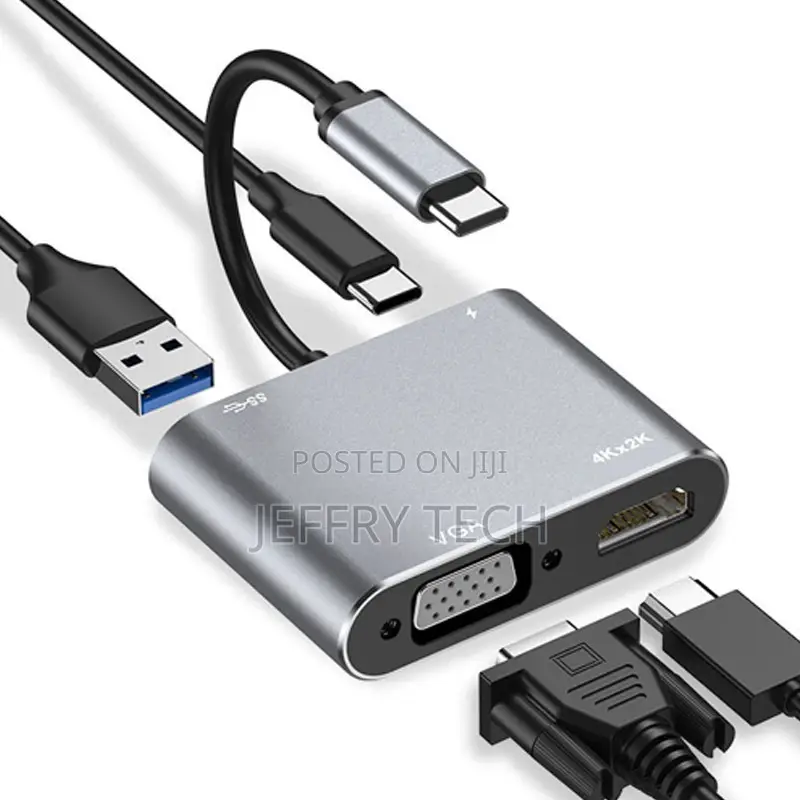 Multi-Port Cable 4K Type C 4 in 1 USB C VGA Hub Screen Displ